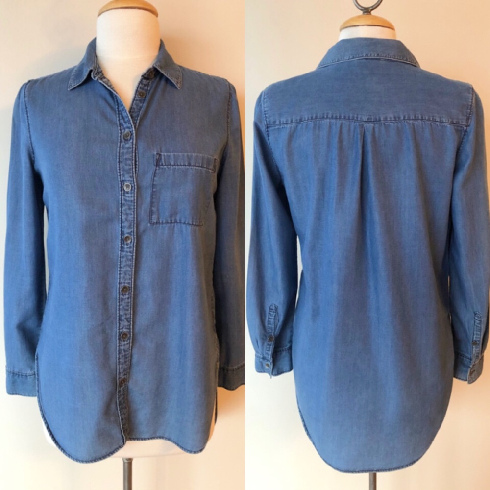 A.n.a. High Low Curved Hem Denim Shirt